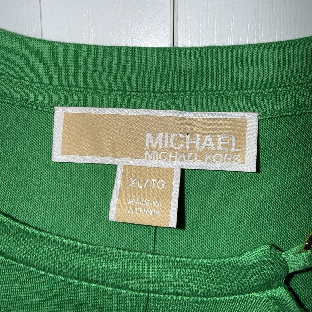 NWT Michael Kors XL Spring Green Cutout Gold Chain Short Sleeve Top MSRP $78 - Picture 4 of 9